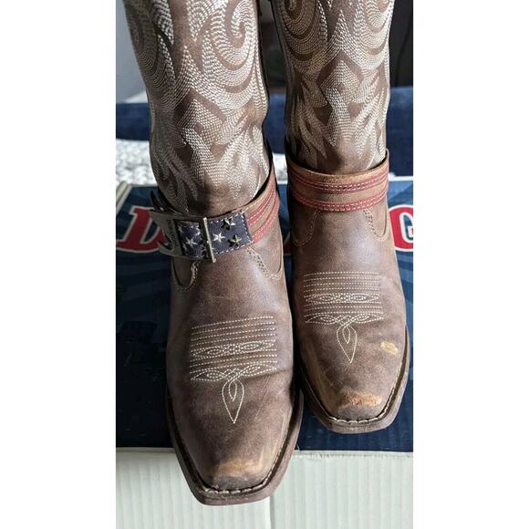 Durango Crush American Flag Strap Cowboy Boots Women 7.5 Brown Western Rodeo - Picture 14 of 16